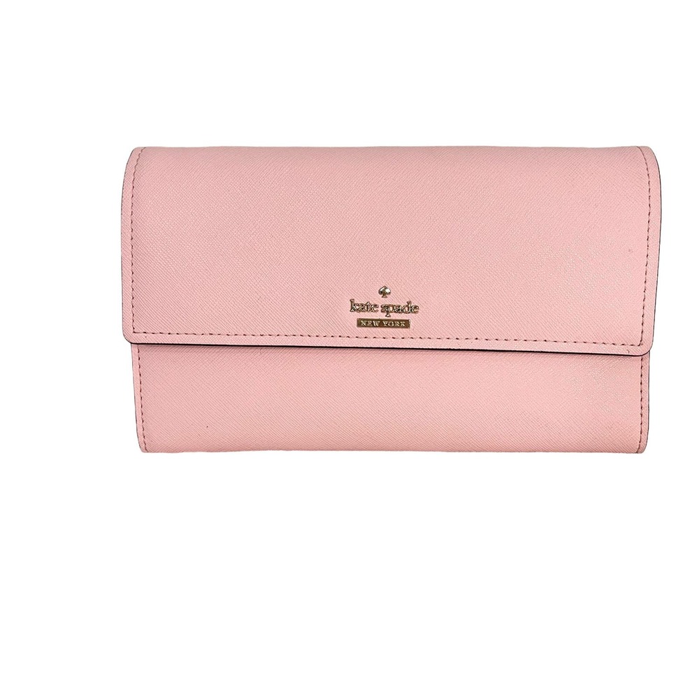 Kate Spade Pink Leather Snap Flap Continental Convertible Long Crossbody Wallet - Picture 1 of 9